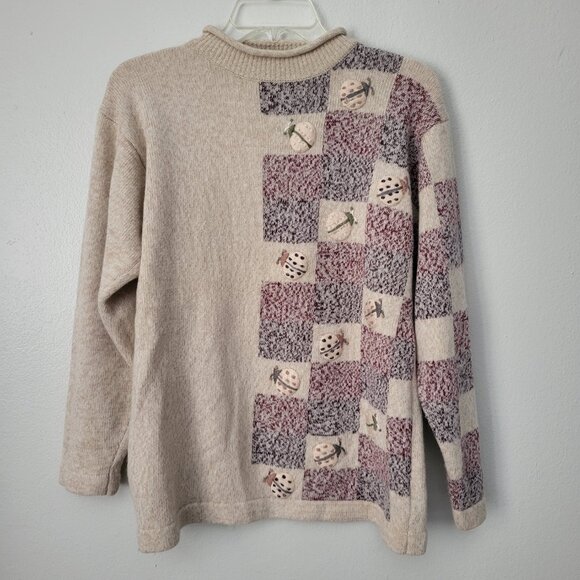 VINTAGE Wool Morgat Internazionale Pastel Lady Bugs Funnel Neck Sweater Women SM - Picture 1 of 5